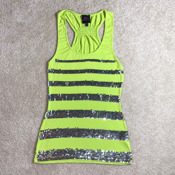 Bebe 2B Sequin Stripe Yellow Tank Top - Picture 2 of 7